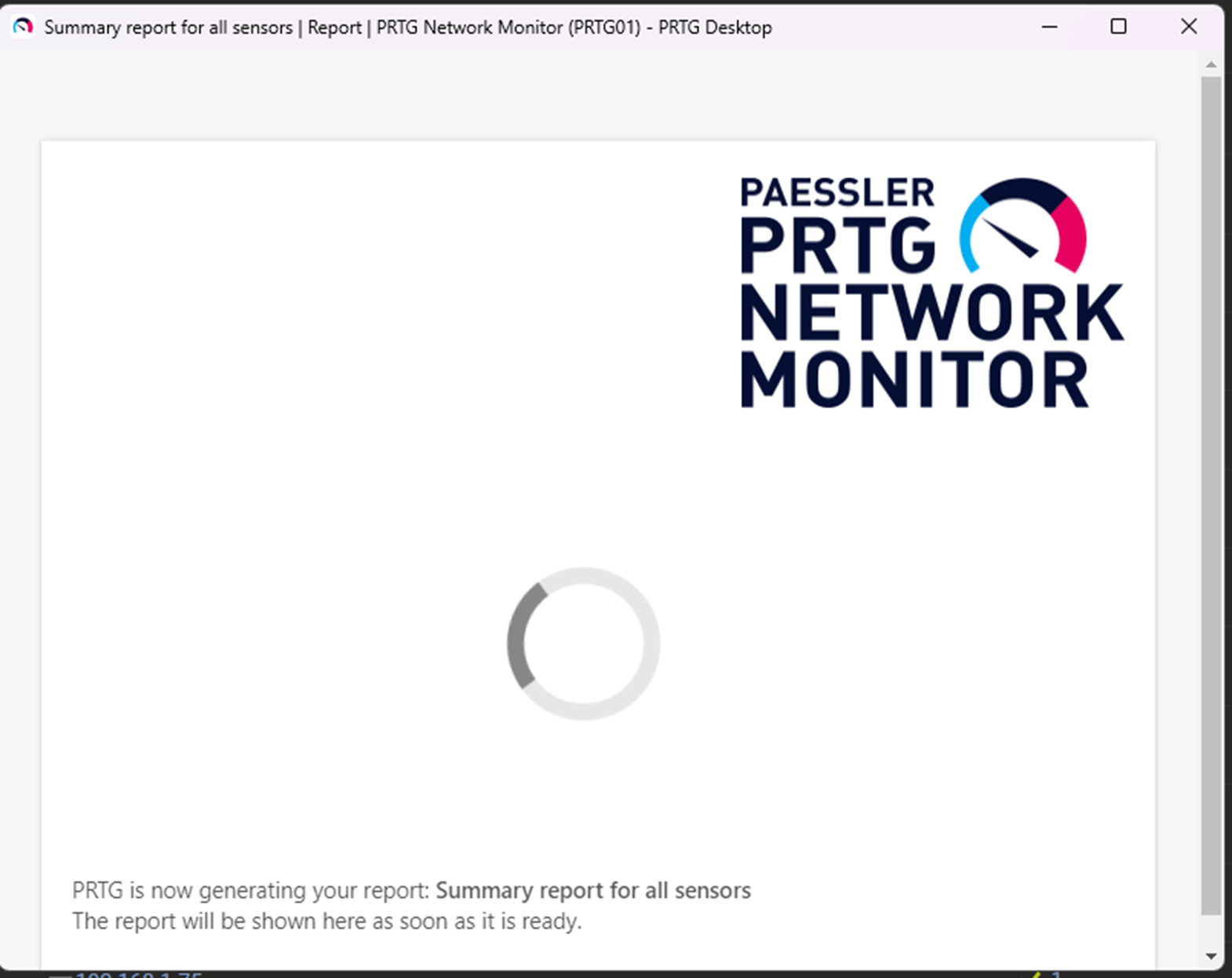 A screenshot of PRTG web interface attempting to generate a report