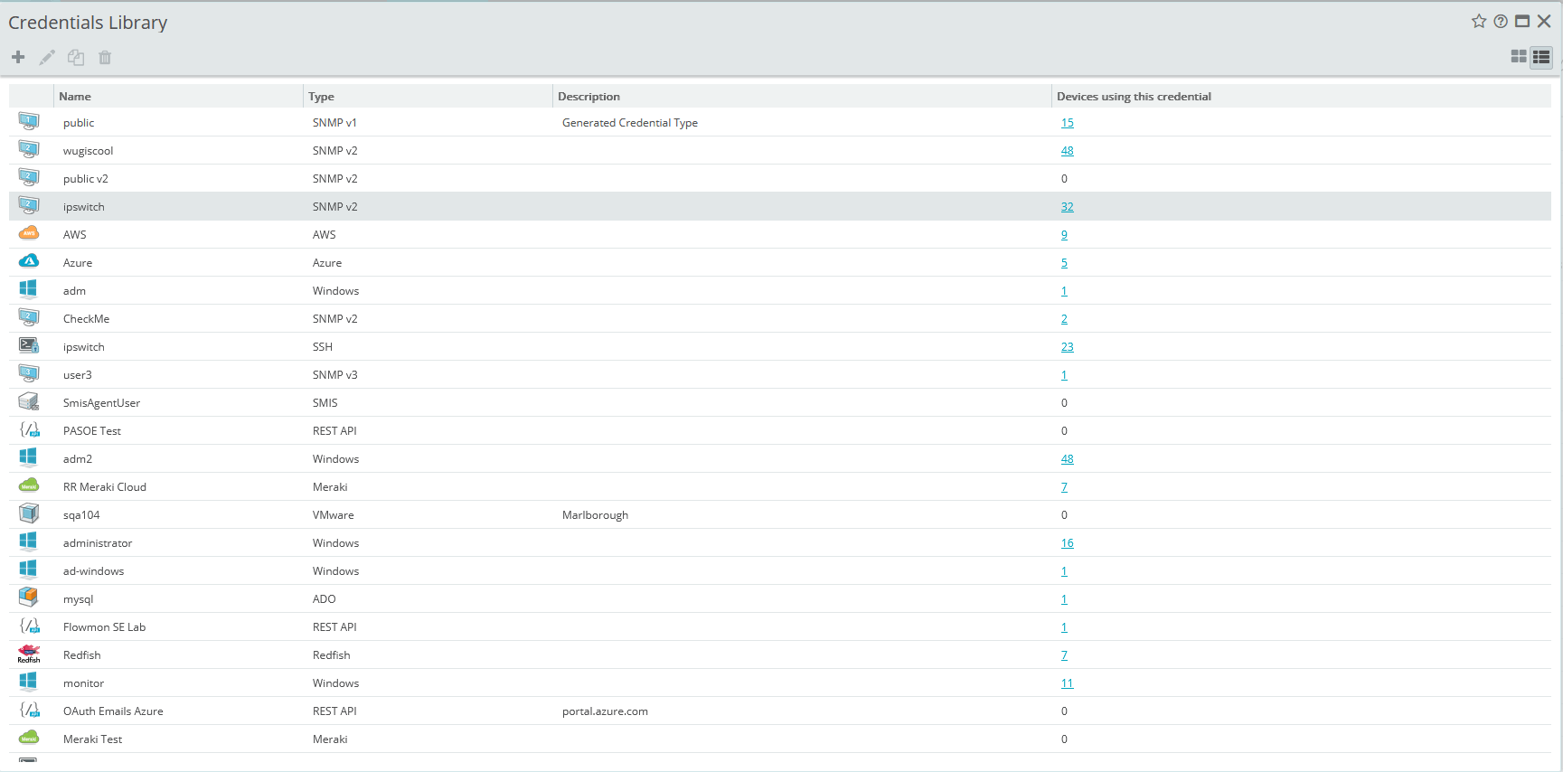 Screenshot of WhatsUp Gold Credentials Library
