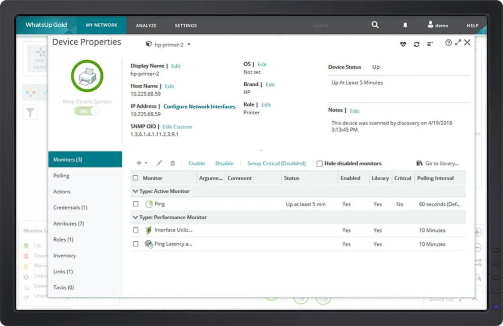 A picture of the Network Discovery Software by Progress WhatsUp Gold from where you can Asigne Device Roles and Dependencies